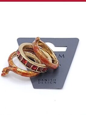 Pilgrim Gold-Tone Snake Ring Set with Red Accents